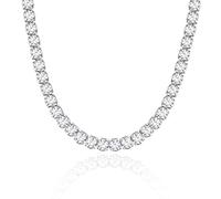 KissYan Silver Tennis Necklace for Women, White Gold Plated Diamond Cubic Zirconia Round Tennis Chain Adjustable Choker Dainty Jewelry Gifts(67-W)