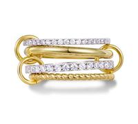KissYan Stackable Rings for Women, 14k Gold Plate Interlocked Multi Ring Set Dainty Pave CZ Personalized Fashion Two-Toned Mixed Metals Stacking Jewelry Trendy Statement Gift, 8 UK, Brass, Cubic