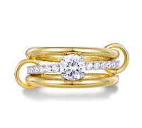 KissYan Stackable Rings for Women, 14k Gold Plate Interlocked Multi Ring Set Dainty Pave CZ Personalized Fashion Two-Toned Mixed Metals Stacking Jewelry Trendy Statement Gift, 6 UK, Brass, Cubic