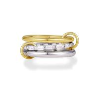 KissYan Stackable Rings for Women, 14k Gold Plate Interlocked Multi Ring Set Dainty Pave CZ Personalized Fashion Two-Toned Mixed Metals Stacking Jewelry Trendy Statement Gift (Style 2, Size G)