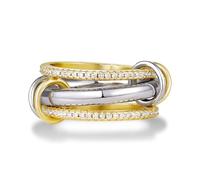 KissYan Stackable Rings for Women, 14k Gold Plate Interlocked Multi Ring Set Dainty Pave CZ Personalized Fashion Two-Toned Mixed Metals Stacking Jewelry Trendy Statement Gift, 6 UK, Brass, Cubic