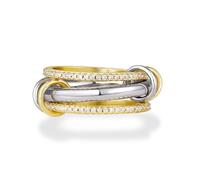 KissYan Stackable Rings for Women, 14k Gold Plate Interlocked Multi Ring Set Dainty Pave CZ Personalized Fashion Two-Toned Mixed Metals Stacking Jewelry Trendy Statement Gift (Style 1, Size R)