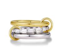 KissYan Stackable Rings for Women, 14k Gold Plate Interlocked Multi Ring Set Dainty Pave CZ Personalized Fashion Two-Toned Mixed Metals Stacking Jewelry Trendy Statement Gift, 14, Brass, Cubic