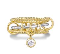 KissYan Stackable Rings for Women, 14k Gold Plate Interlocked Multi Ring Set Dainty Pave CZ Personalized Fashion Two-Toned Mixed Metals Stacking Jewelry Trendy Statement Gift, 8 UK, Brass, Cubic