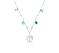 KissYan Tree of Life Necklace for Women, Silver Stainless Steel Family Tree of Life Pendant Choker Necklaces Jewellery Gifts (Crystal)