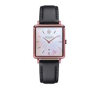 Kistanio Carré Flat Women's Watch with Leather Strap Sapphire Glass Rectangular Stainless Steel Date Various Variations, Mocha / Mother of Pearl / Black, Strap.