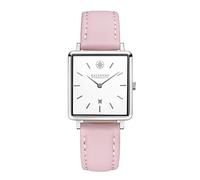 Kistanio Carré Flat Women's Watch with Leather Strap Sapphire Glass Rectangular Stainless Steel Date Various Variations, Silver / White / Pink, Strap.