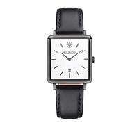 Kistanio Carré Flat Women's Watch with Leather Strap Sapphire Glass Rectangular Stainless Steel Date Various Variations, Gunmetal / White / Black, Strap.