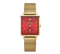 Kistanio Carré Flat Women's Watch with Mesh Strap Sapphire Glass Rectangular Stainless Steel Date Various Variations, Gold / red, Bracelet