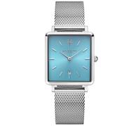 Kistanio Carre Flat Women's Watch with Milanese Strap Sapphire Glass 26 x 28 mm Diameter Stainless Steel Date in Various Designs, Silver / light blue