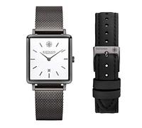 Kistanio Carre GM-WH-M-L-BK Women's Watch with Sapphire Glass and Milanese Strap + Extra Leather Strap