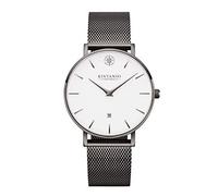 Kistanio Moyen Flat Women's Watch with Stainless Steel Milanese Strap Sapphire Glass 38 mm Diameter Stainless Steel Date Various Variations, Gun Metal / White, Bracelet
