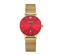 Kistanio Petit Flat Women's Watch with Milanese Strap Sapphire Glass 33 mm Diameter Stainless Steel Date in Various Designs, Gold / red, Bracelet