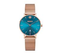 Kistanio Petit Flat Women's Watch with Milanese Strap Sapphire Glass 33 mm Diameter Stainless Steel Date in Various Designs, Rose gold / azure blue, Bracelet