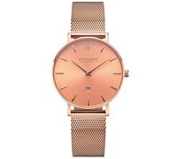 Kistanio Petit Flat Women's Watch with Milanese Strap Sapphire Glass 33 mm Diameter Stainless Steel Date in Various Designs, Rose gold / peach, Bracelet