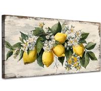 KISTIKAT Lemon Canvas Wall Art, Rustic Floral Still Life Painting Print, Vintage Farmhouse Kitchen Decor, Fruit Poster Picture for Dining Room and Living Room, Ready to Hang, 8x16 Inches