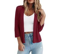 Kistore Bolero Cardigans for Women UK Summer Shrug 3/4 Length Sleeve Cardigans for WorkingParties Beach Cover Up Outwear Wine Red S
