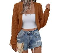 Kistore Ladies Cardigan Long Sleeve Open Front Knitted Cardigans Jumper Fall Cropped Women's Clothing for Evening Solid Color Caramel S