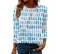 Kistore Ladies Tops Plus Size Spring Clothes for Women Dressy Casual Three-Quarter Sleeve Blouses Elegant White Blue Floral Print T Shirts XL