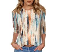 Kistore Ladies Tops with Elbow Length Sleeves 2026 Trendy Plus Size 3/4 Sleeve Top Basic Round Neck Womens T Shirts Multicolor Floral XL