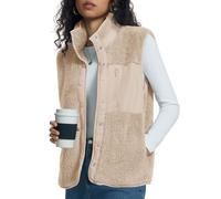 Kistore Lightweight Women's Gilets Button Down Vest Coat Outdoor Fluffy Stand Collar Sleeveless Jacket with Pocket Apricot XL