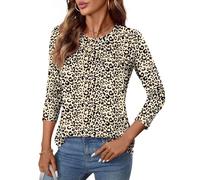 Kistore Women Long Sleeve Tops Pleated Tunic Loose Crew Neck Blouse Floral Pleated Longline Shirts for Ladies Leopard Print S