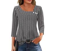 Kistore Women's 3/4 Sleeve Tunic Tops for Ladies Blouses Asymmetrical Neck 2026 Summer Loose Fit Floral Shirts Casual Outfits Stripe XXL