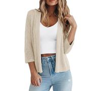 Kistore Women's Bolero Shrug Cardigan Open Front Cover Up Knit Sweaters 3/4 Sleeve Kimono Jacket for Dresses Apricot XL