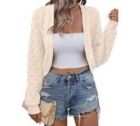 Kistore Women's Cardigans Long Sleeve Open Front Knitted Cardigan Cropped Sweater Lightweight Solid Color Jacket Tops Apricot M
