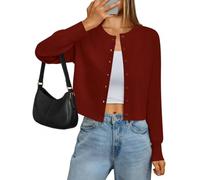 Kistore Womens Fall Cropped Cardigan Sweaters Lightweight Trendy Dressy Casual Button Down Ladies Cozy Knit Cardigan Burgundy X-Large