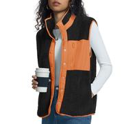 Kistore Women's Fleece Gilet Lightweight Body Warmer Vest Button Down Sleeveless Jacket Gilets Winter Clothes 2025 Black Orange L
