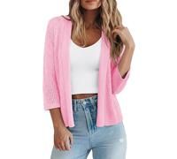 Kistore Womens Sweaters for Women UK Summer Soft 3/4 Sleeve Cardigans Cropped Knit Shrugs Jumper for Summer Nights and Dating Pink XL