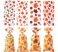 Kistreao Fall Thanksgiving Cellophane Treat Bags Clear Pumpkin Maple Leaf Candy Bags Plastic Goodie Cookie Gift Bags with Twist Ties for Autumn Harvest Thanksgiving Party Favor Supplies 50Pcs