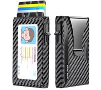 KISUEDZP Wallet for Men Slim Minimalist Pop-up Smart Holds 5-6 Cards - RFID Blocking Metal with Money Clip, Credit Card Holder & ID Window, men accessories(3.94x2.56x0.59in), Carbon, Minimalist