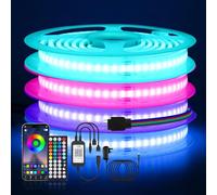 KISUFU 12V RGB COB LED Strip Light, IP68 Waterproof 576 LEDs/m Colour Changing Dimmable Tape Light with 44 Key IR Bluetooth Music RGB Controller for TV Backlight Cabinet Mirror DIY Decoration.