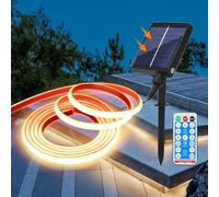 KISUFU 12V Solar Powered Cob Strip Lights Outdoor IP68 Waterproof, 320 LED Strip Light with Remote, 8 Modes Strip Lights for Cabinet Stair Patio Walkway Decor (Natural White, 1m)