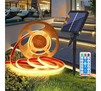 KISUFU 12V Solar Powered Cob Strip Lights Outdoor IP68 Waterproof, 320 LED Strip Light with Remote, 8 Modes Strip Lights for Cabinet Stair Patio Walkway Decor (Warm White, 0.5m)
