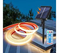 KISUFU 12V Solar Powered Cob Strip Lights Outdoor IP68 Waterproof, 320 LED Strip Light with Remote, 8 Modes Strip Lights for Cabinet Stair Patio Walkway Decor. (Natural White, 0.5m)