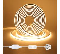 KISUFU 220V COB LED Strips,Waterproof LED Strip Lights with 288LEDs/m,high Density Silicone LED Fairy Light,IP65 LED Strip for Kitchen,Bathroom,Camping Decorative Lighting (5m, Warm White)