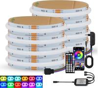 KISUFU 24V COB RGB LED Tape,840 LEDs/m Multicoloured LED Strip with 44 Keys IR Bluetooth Music RGB Controller for Wardrobe,Party,Kitchen,DIY Decoration