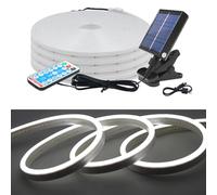 KISUFU 24V Solar LED Neon Strip Lights Outdoor, IP67 Waterproof 120 LEDs/m Dimmable 2835 Neon Light with 1.2W Clip Solar Controller for Yard Garden Decor.