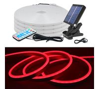 KISUFU 24V Solar LED Neon Strip Lights Outdoor, IP67 Waterproof 120 LEDs/m Dimmable 2835 Neon Light with 1.2W Clip Solar Controller for Yard Garden Decor.
