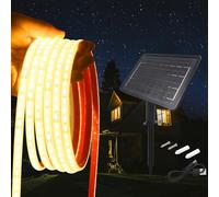 KISUFU 24V Solar LED Strip Lights, IP68 Waterproof 2535 120 LEDs/m 8 Modes Flexible Tape Lights with 2.8W 2400MAH USB wall Mounted Ground Plug Solar Controller for Garden Pathway Patio Decor.