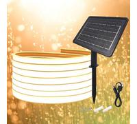 KISUFU 24V Solar LED Strip Lights Outdoor, 320 LEDs/m IP67 Waterproof Solar Powered Flexible Neon Tape Lights with 2400mah Solar Cell Box Controller for Yard Garden Decor.