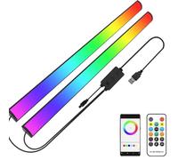 KISUFU 2PCS Smart LED Light Bars, RGBIC 30cm Bluetooth Dimmable RGB Flow Gaming Light with 17 Key IR USB Remote Control, Color Changing Desk Ambient Lamp for PC, Gaming.