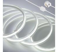 KISUFU Flexible LED Light Strip,360 LEDs/m IP65 Waterproof COB Light Strip,AC 220V LED High Voltage Rope Light,50CM Cuttable,Super Bright for Indoor and Outdoor Lighting Camping,Balcony (8m, White)