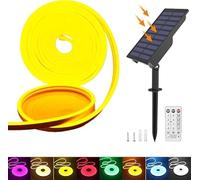 KISUFU Solar Energy Neon LED Ribbon, 24V Neon LED Strip Light IP65 Waterproof Silicone with 1.5w Solar Rechargeable Wall Mount USB Controller for Garden, Outdoor Yard Party Decoration