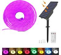KISUFU Solar Energy Neon LED Ribbon, 24V Neon LED Strip Light IP65 Waterproof Silicone with 1.5w Solar Rechargeable Wall Mount USB Controller for Garden, Outdoor Yard Party Decoration