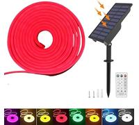 KISUFU Solar Energy Neon LED Ribbon, 24V Neon LED Strip Light IP65 Waterproof Silicone with 1.5w Solar Rechargeable Wall Mount USB Controller for Garden, Outdoor Yard Party Decoration
