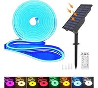 KISUFU Solar Energy Neon LED Ribbon, 24V Neon LED Strip Light IP65 Waterproof Silicone with 1.5w Solar Rechargeable Wall Mount USB Controller for Garden, Outdoor Yard Party Decoration